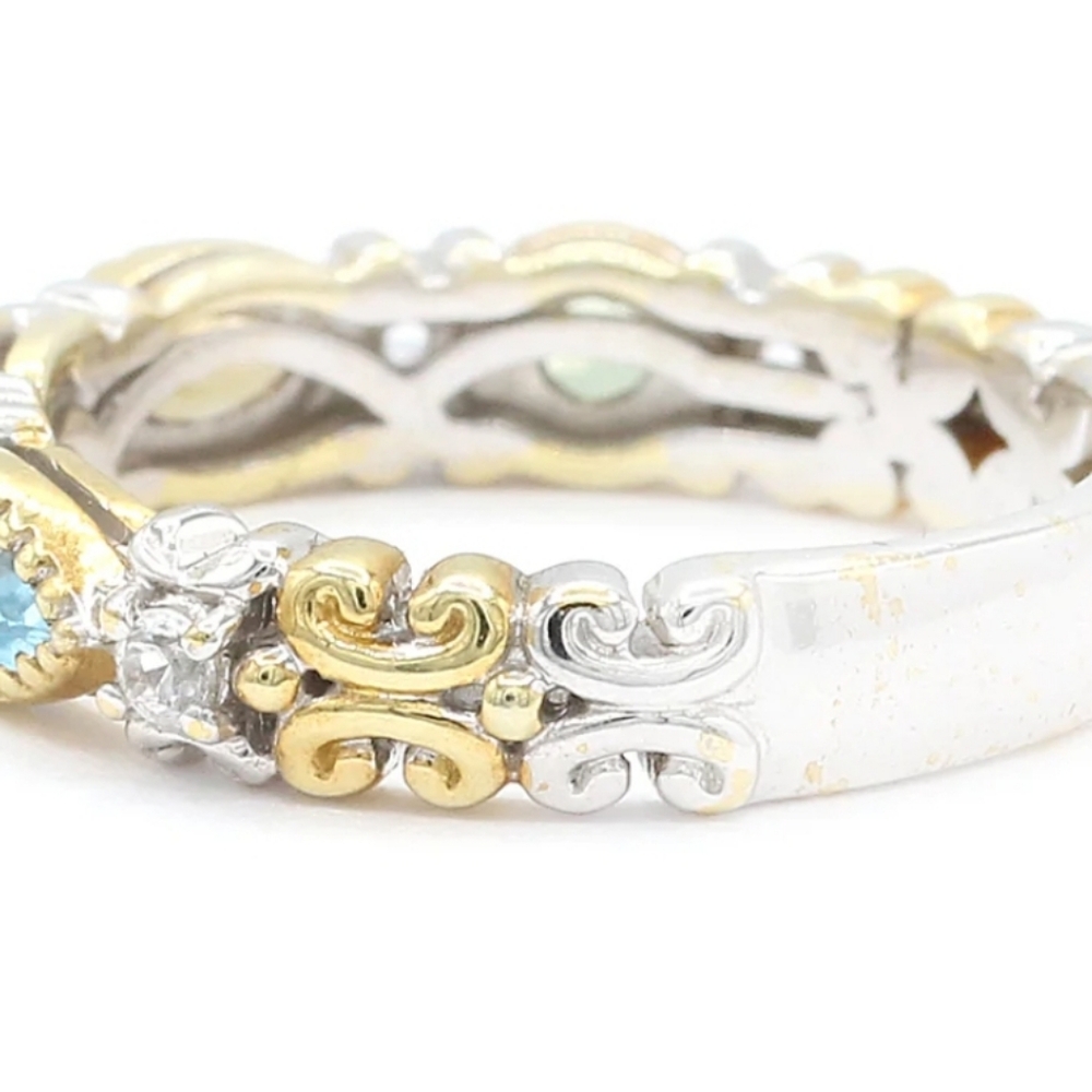 Authentic Michael Valitutti Multi Gemstone Ring Palladium Silver & 18k Sz 8! - Picture 2 of 6